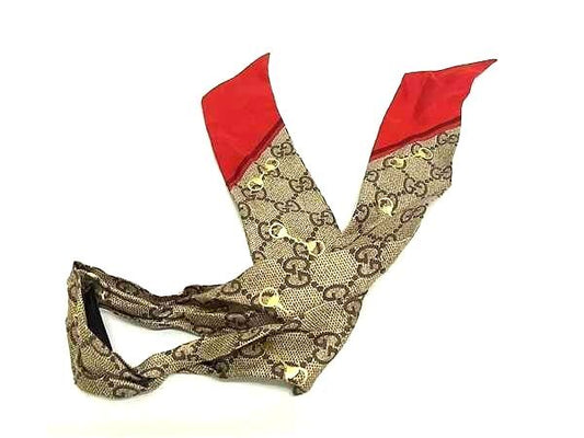 Gucci GG Pattern Ribbon Scarf | Greige & Red | Women's