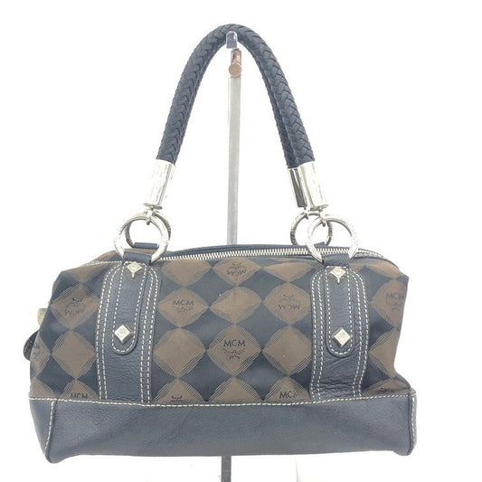 MCM Coated Canvas/ Leather Black/Brown Handbag Boston Bag Gold Hardware 11x6x7