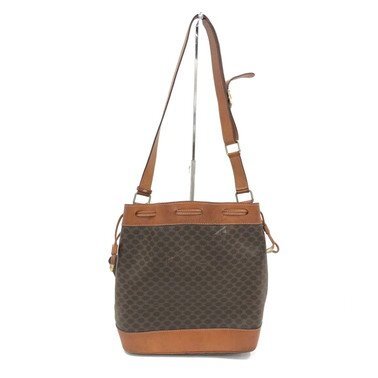 CELINE shoulder bag, drawstring type, Macadam pattern, brown, M12, with pouch