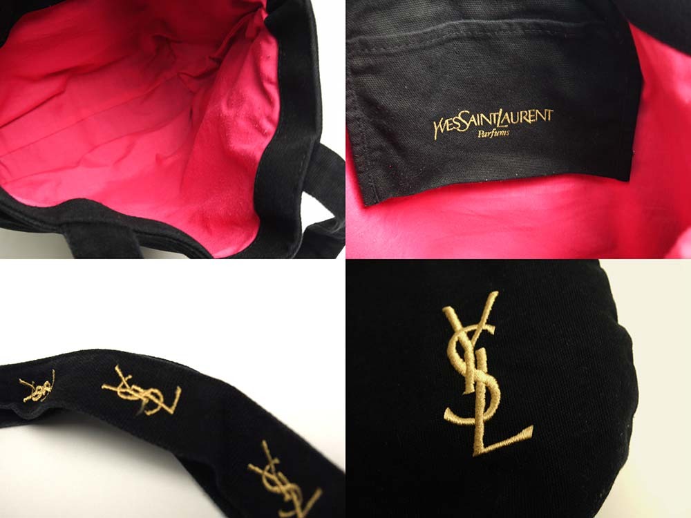 YSL Yves Saint Laurent Parfums Novelty Tote Bag Black Gold Embroidery Logo