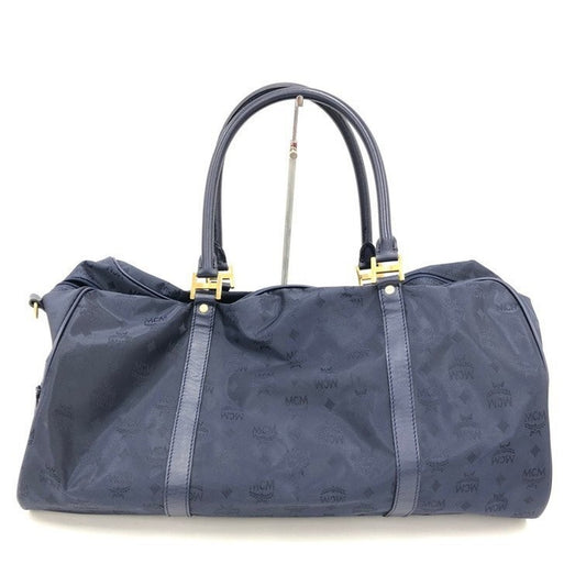 MCM Blue Visetos Monogram Duffle Weekender Bag with strap