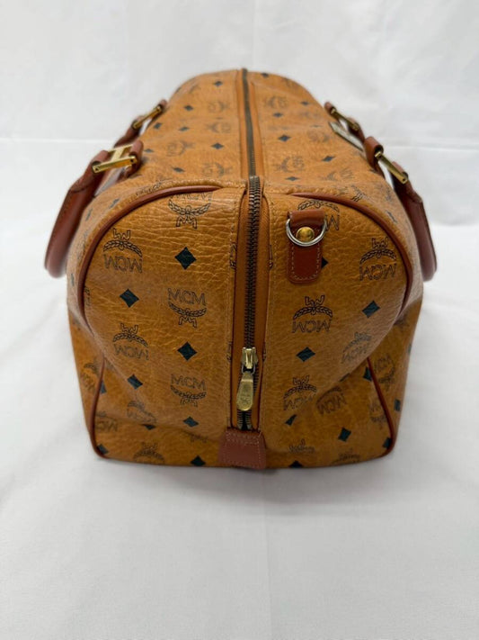 MCM Boston Handbag Cognac Visetos Z1086 16x9x9
