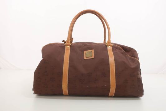 MCM Munchen Brown Canvas Leather Large Duffle Weekender Travel Bag