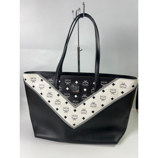 MCM Leather Visetos large tote shopper bag -Blk/Wh
