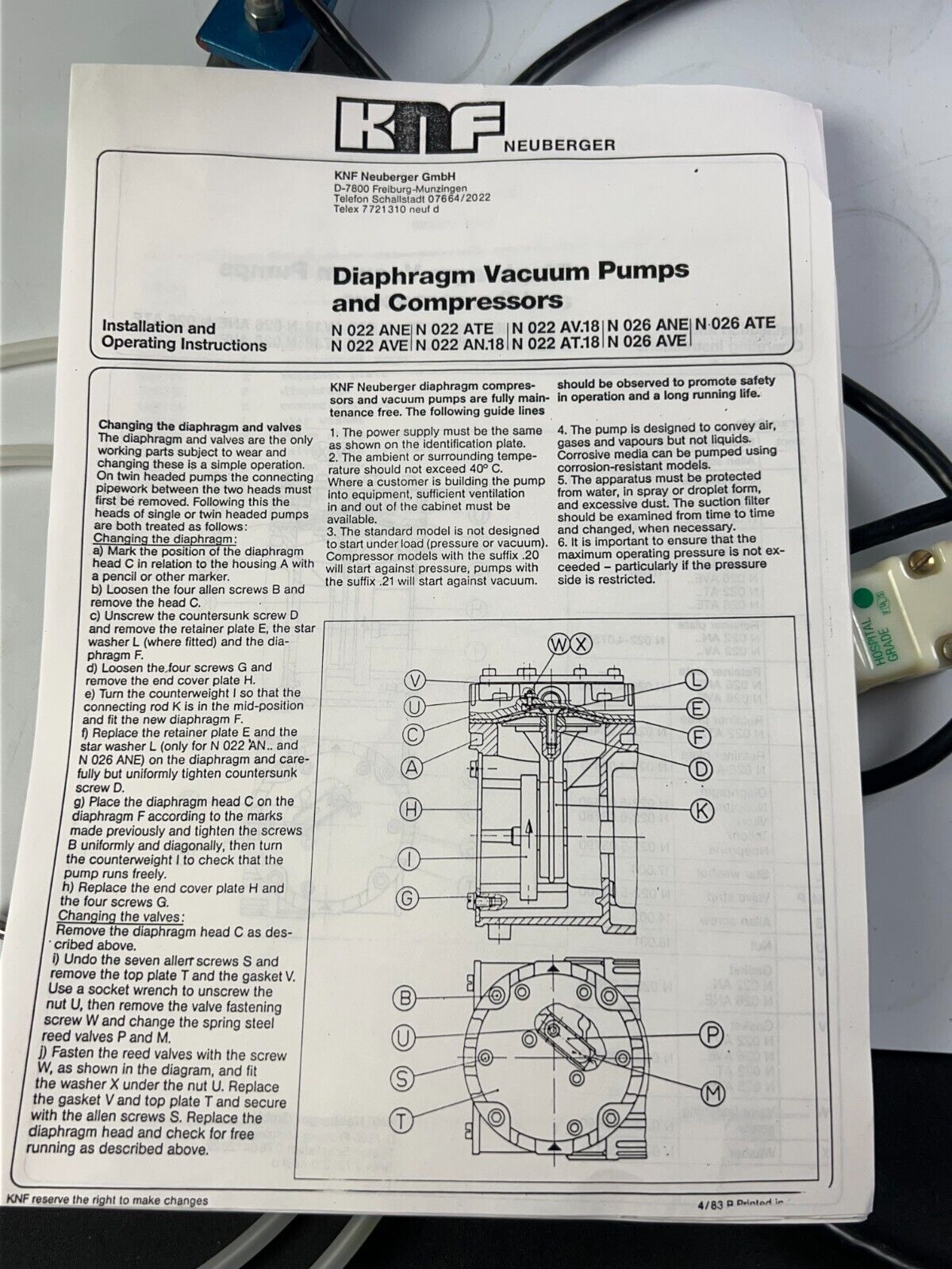 KNF Neuberger Vacuum Pump Motor Type MW5674 / VDE 0530 Complete Setup