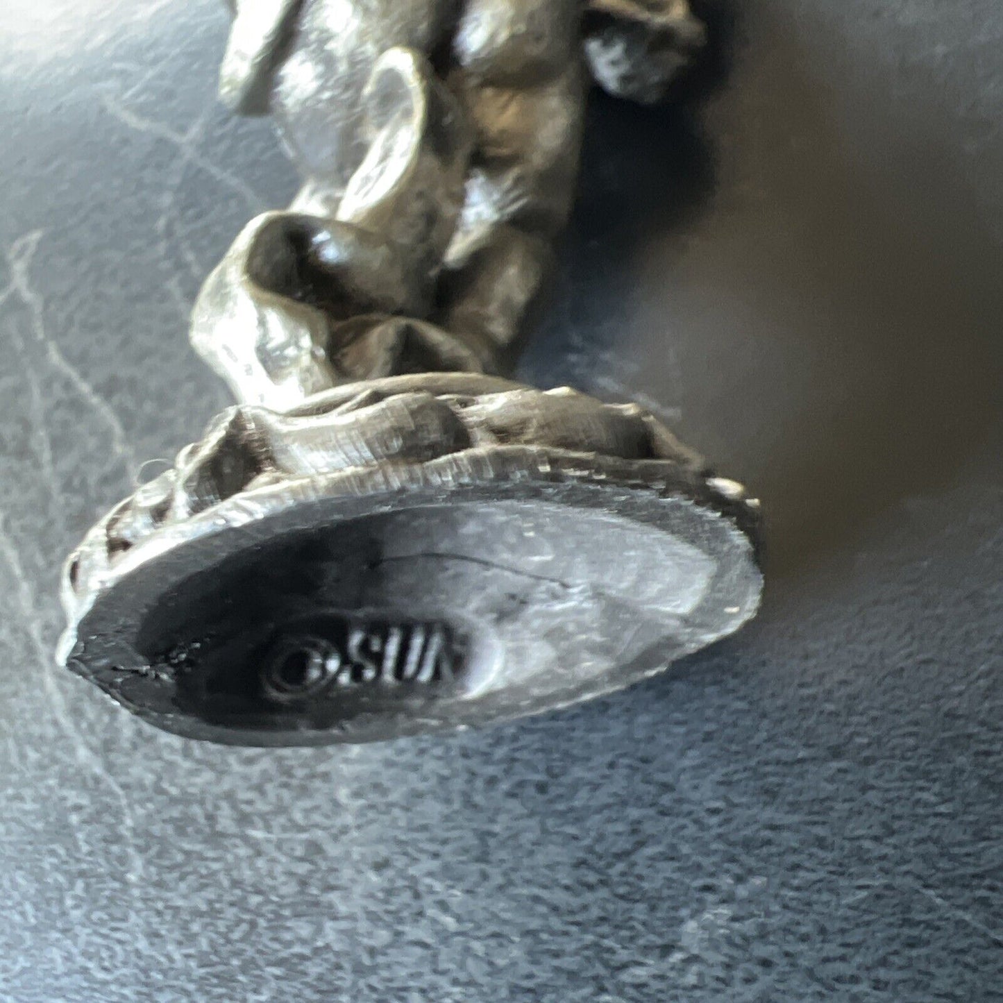 Vintage SUN 6 oz Pewter Angel Cherub w Perched Dove Bird 4" Figurine