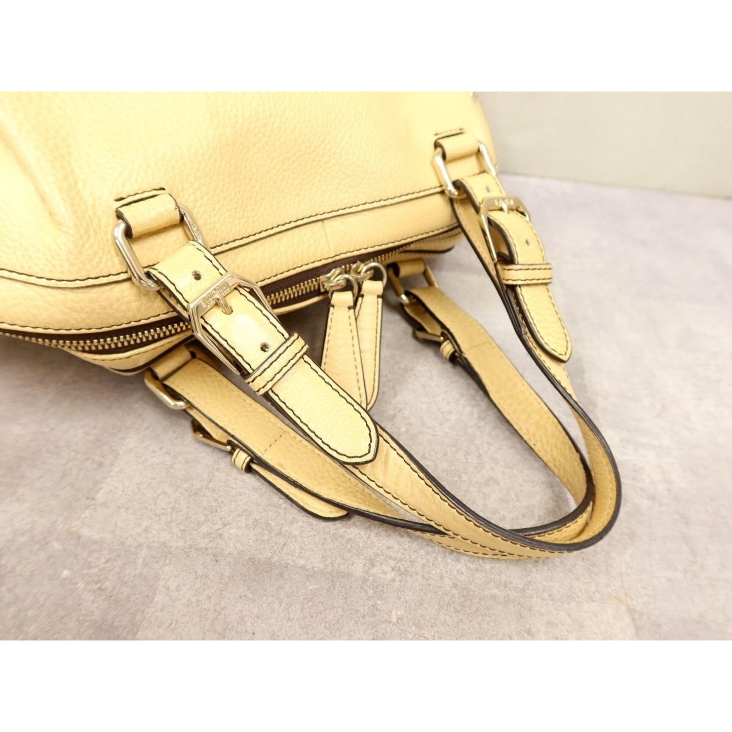 MCM Calf Leather Handbag Cream Gold Hardware Tote Bag