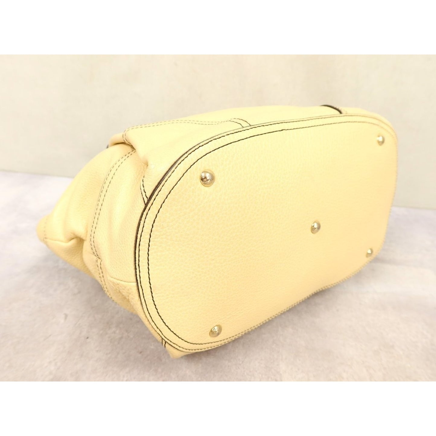 MCM Calf Leather Handbag Cream Gold Hardware Tote Bag