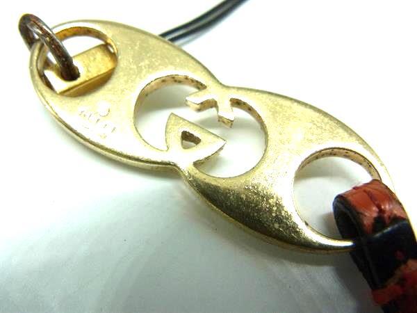 GUCCI Interlocking G Leather Strap Keychain Accessory, Gold Tone x Orange Tone