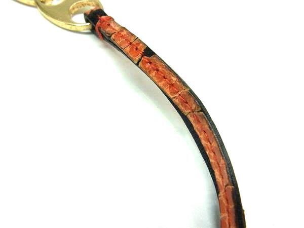 GUCCI Interlocking G Leather Strap Keychain Accessory, Gold Tone x Orange Tone