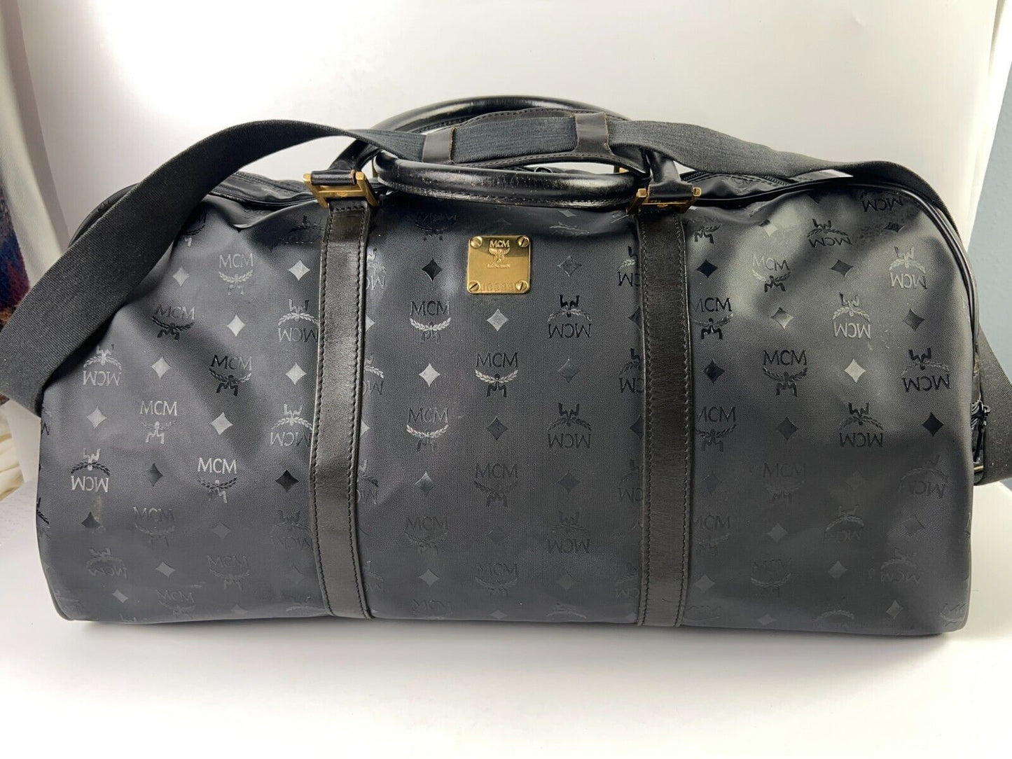 Vintage MCM Black Monogram Visetos Duffle Travel Bag w/strap Handmade In Germany