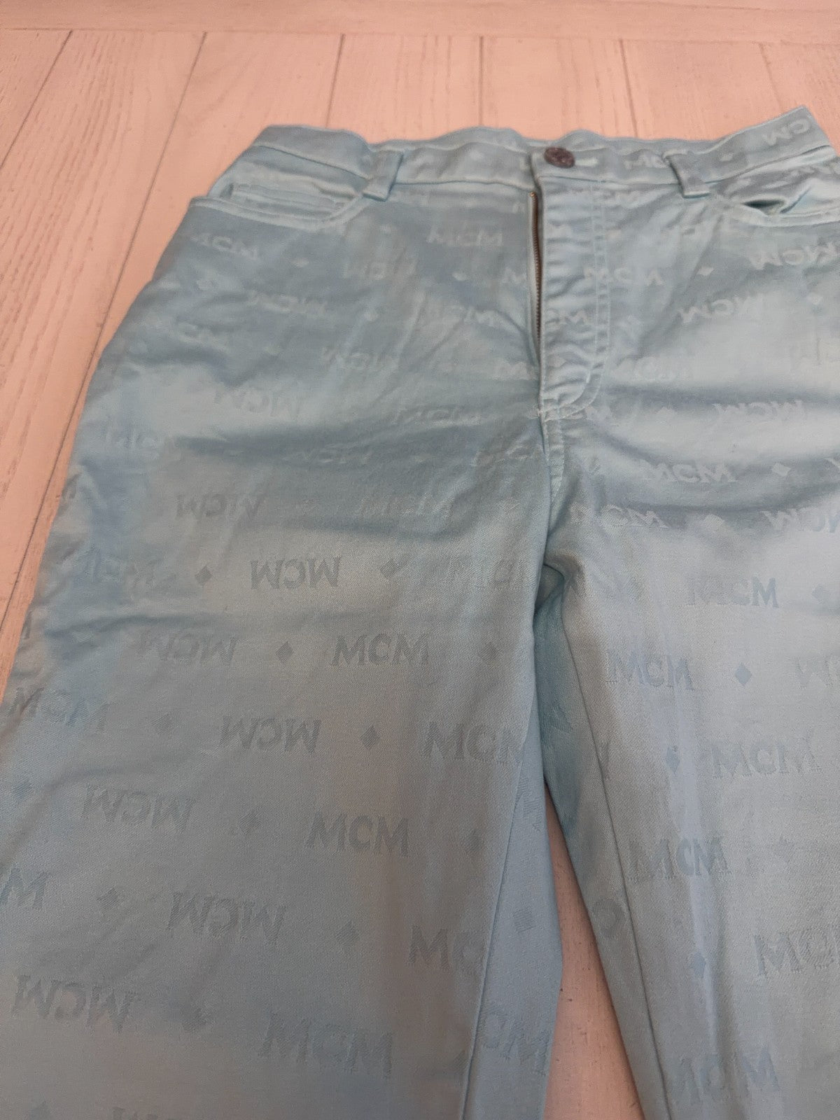 MCM Teal Diamond Logo Pants 27” Waist 31” Inseam  42" Length