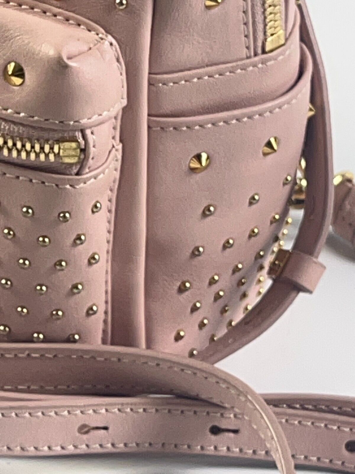 MCM Visetos Mini Backpack Studs Pink Nylon Leather Metal