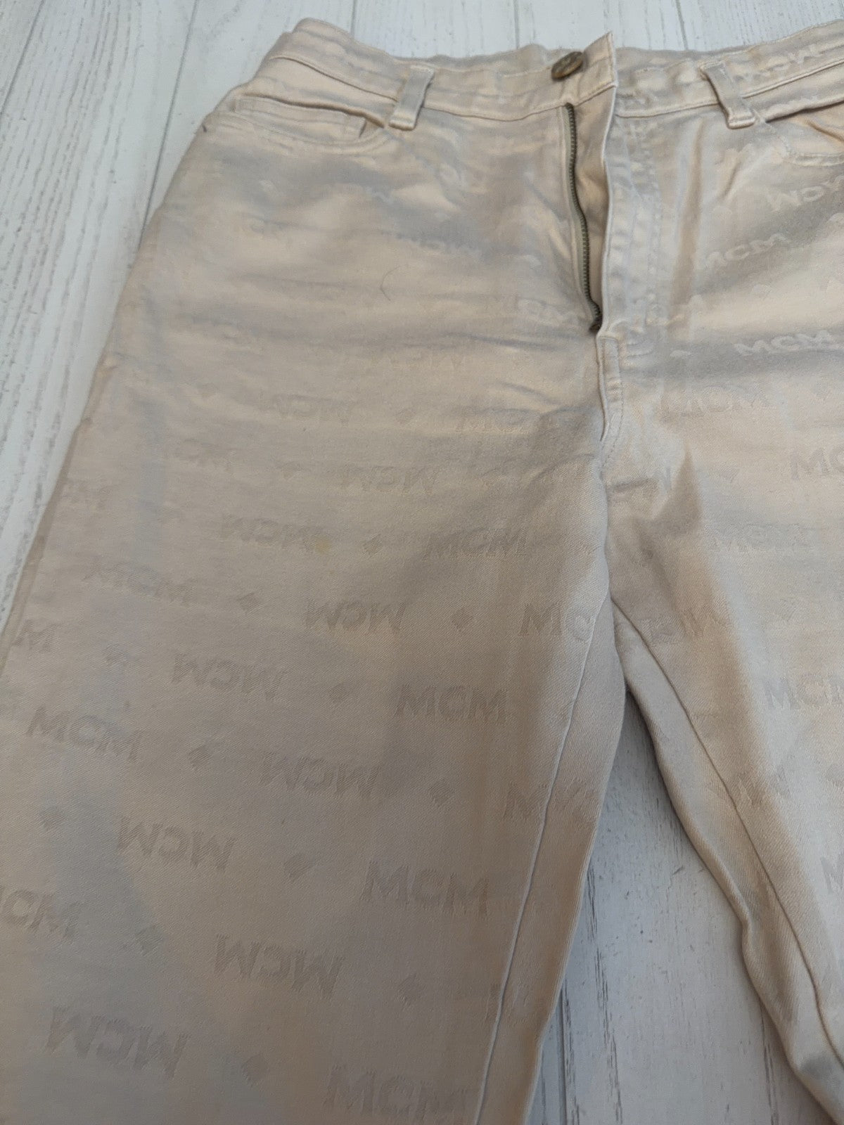 MCM Beige Diamond Logo Pants 27” Waist 31” Inseam  42" Length