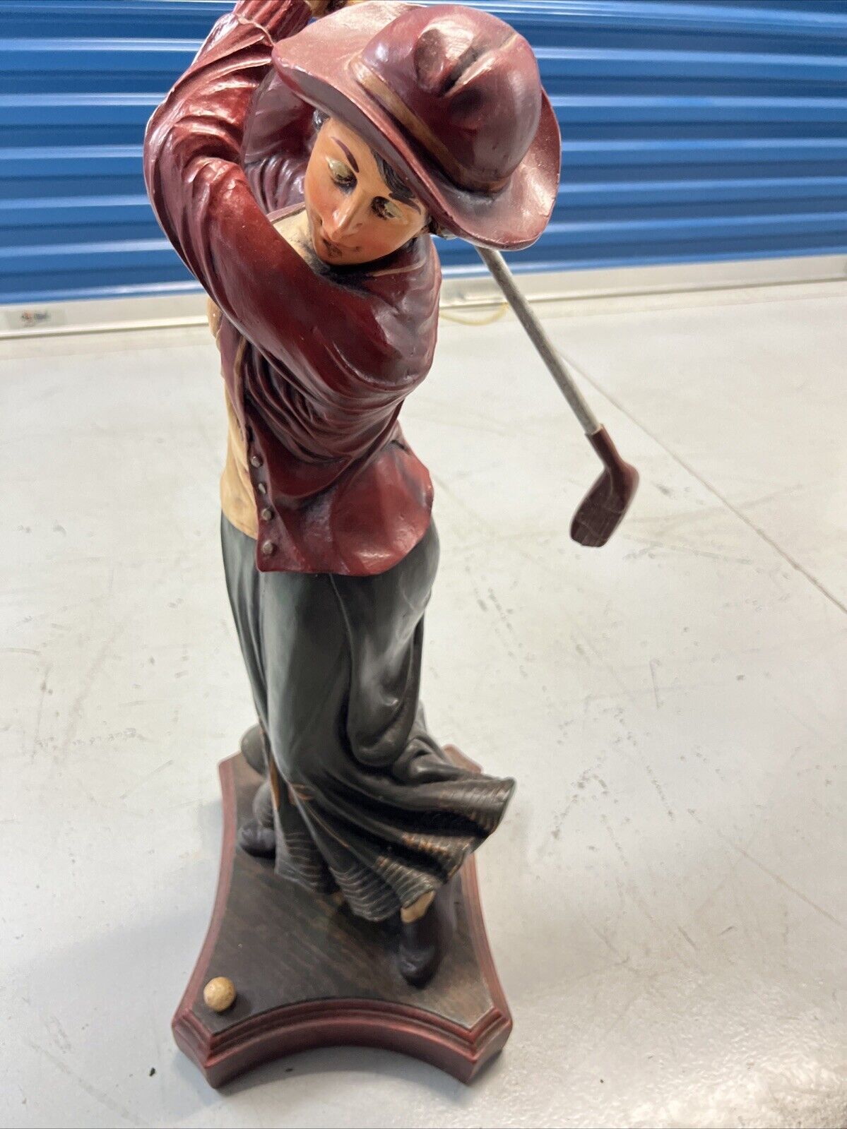 Vintage Women golfer wooden statue Approx 28in