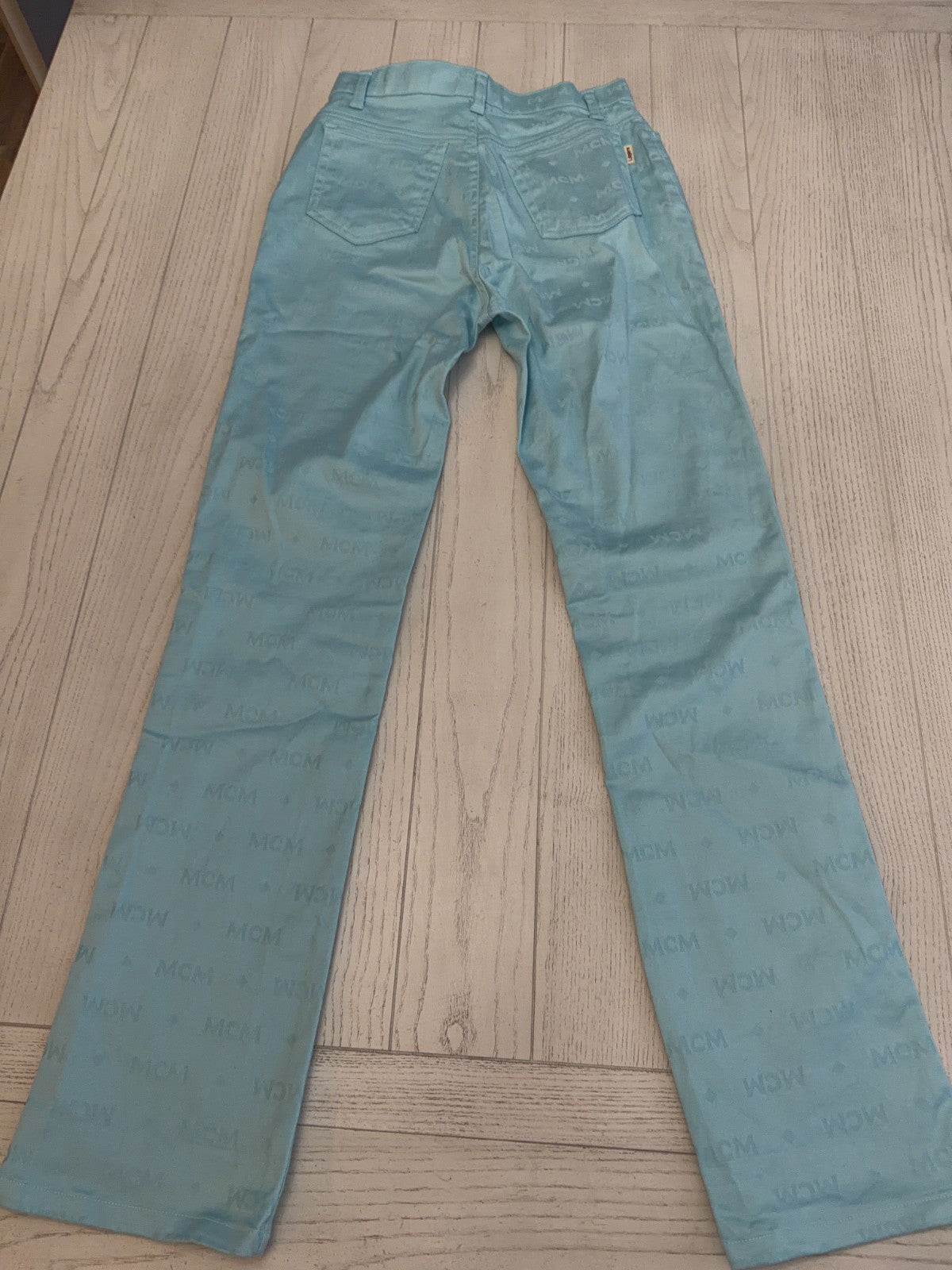 MCM Teal Diamond Logo Pants 27” Waist 31” Inseam  42" Length