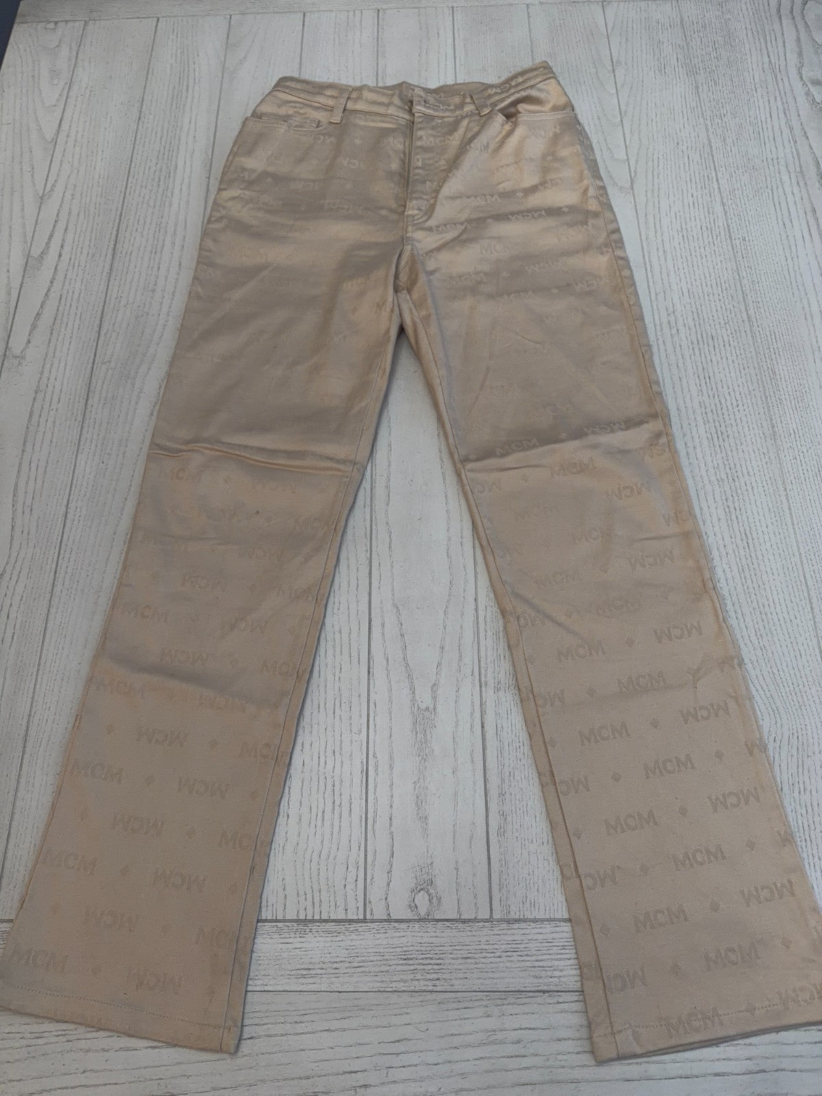 MCM Beige Diamond Logo Pants 28” Waist 28” Inseam  40" Length