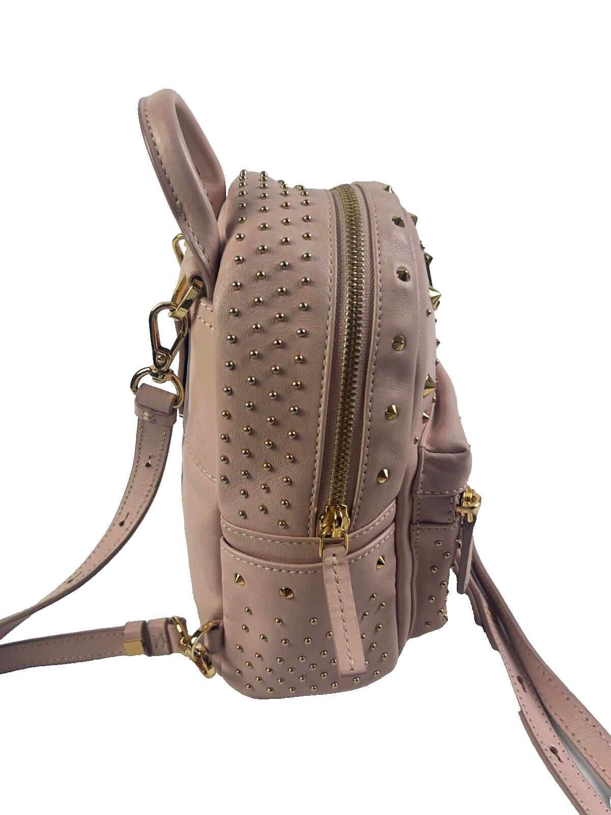 MCM Visetos Mini Backpack Studs Pink Nylon Leather Metal