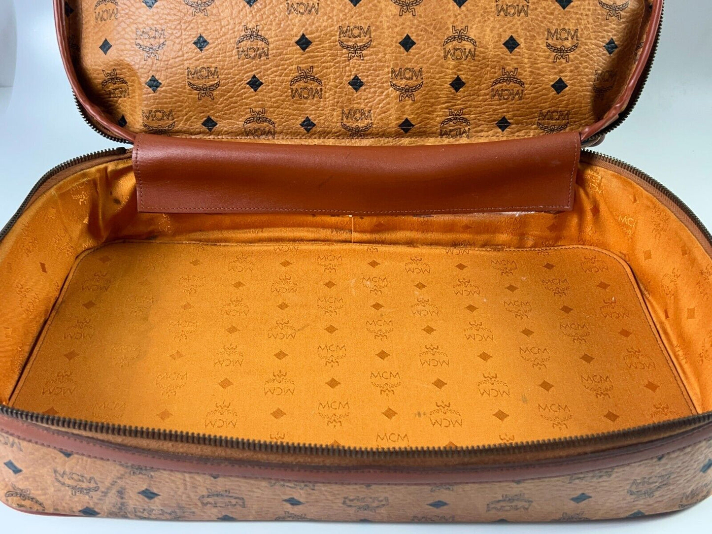 MCM Monogram Cognac Leather Munchen Duffle/Suitcase Bag RARE