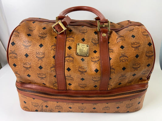 MCM Monogram Cognac Leather Munchen Duffle/Suitcase Bag RARE