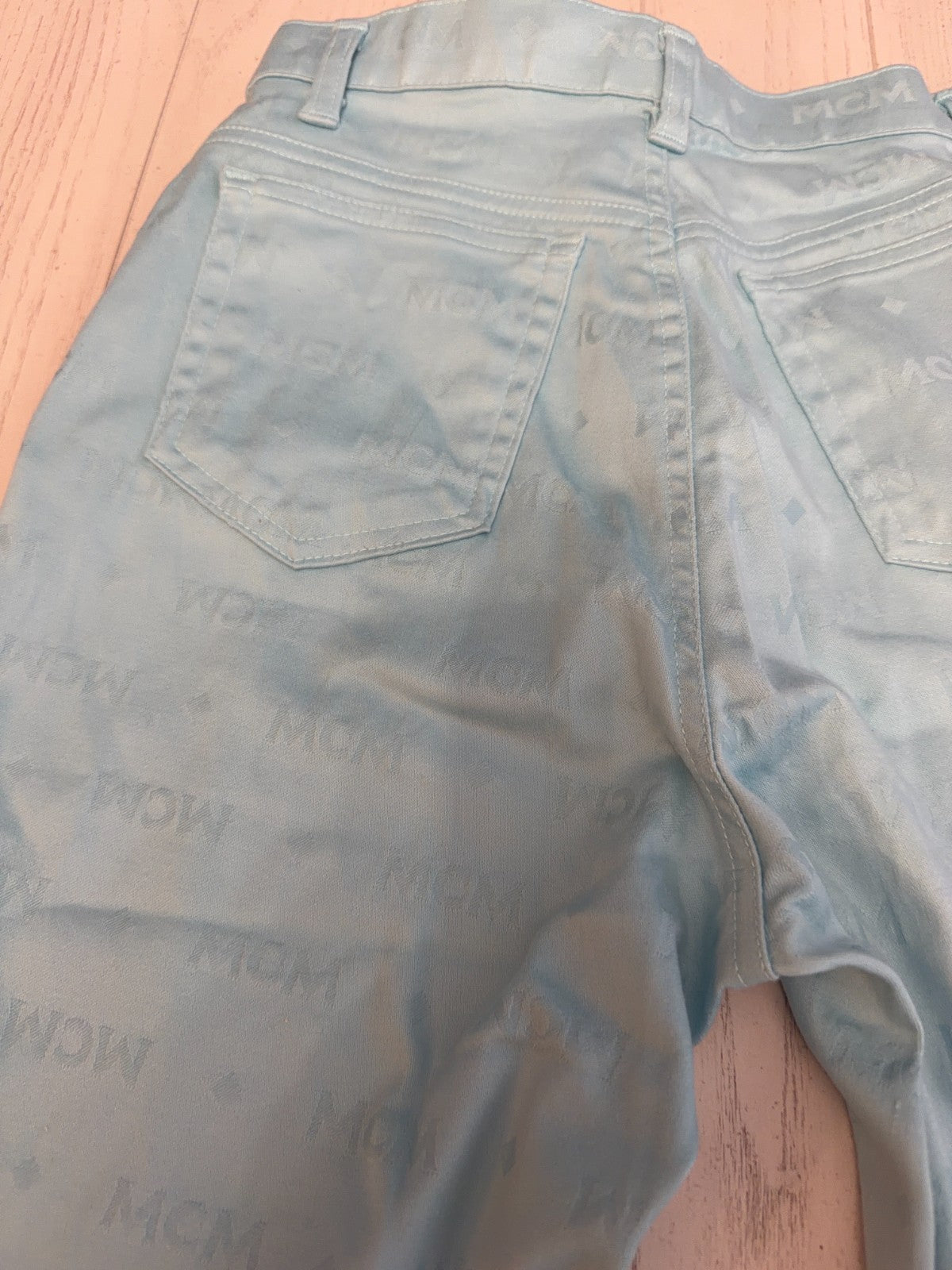 MCM Teal Diamond Logo Pants 27” Waist 31” Inseam  42" Length