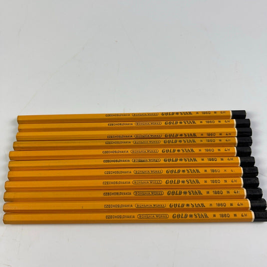 Gold Star Pencils 1860 4H Czechoslovakia Bohemia Vintage Lot of 11