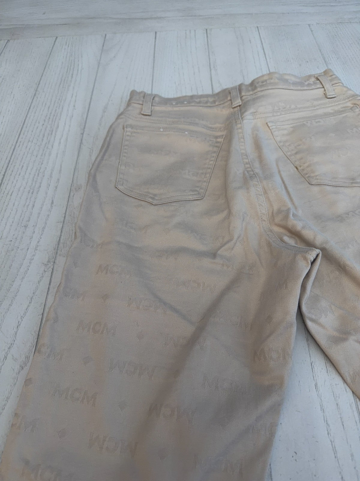 MCM Beige Diamond Logo Pants 27” Waist 31” Inseam  42" Length