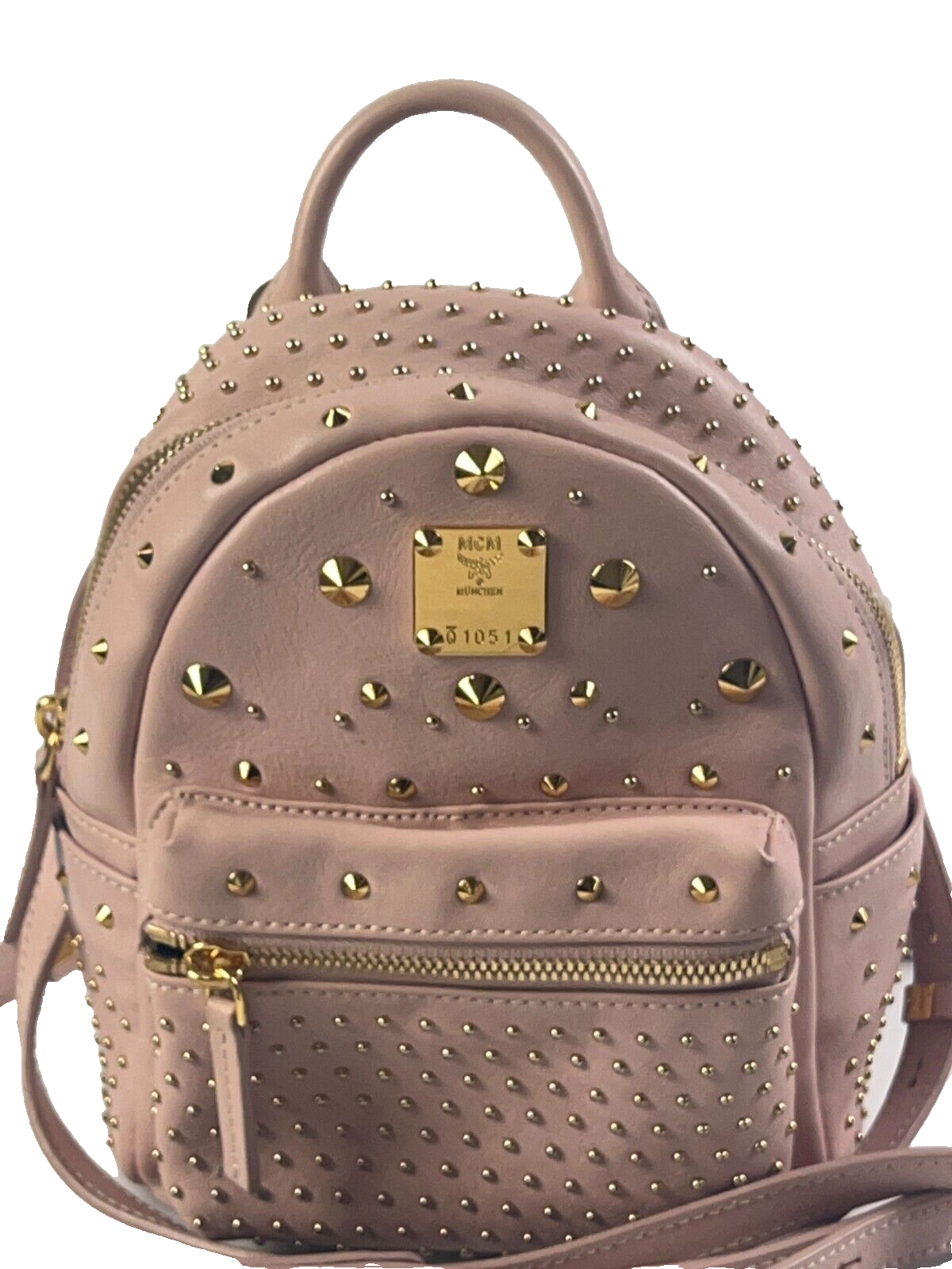 MCM Visetos Mini Backpack Studs Pink Nylon Leather Metal