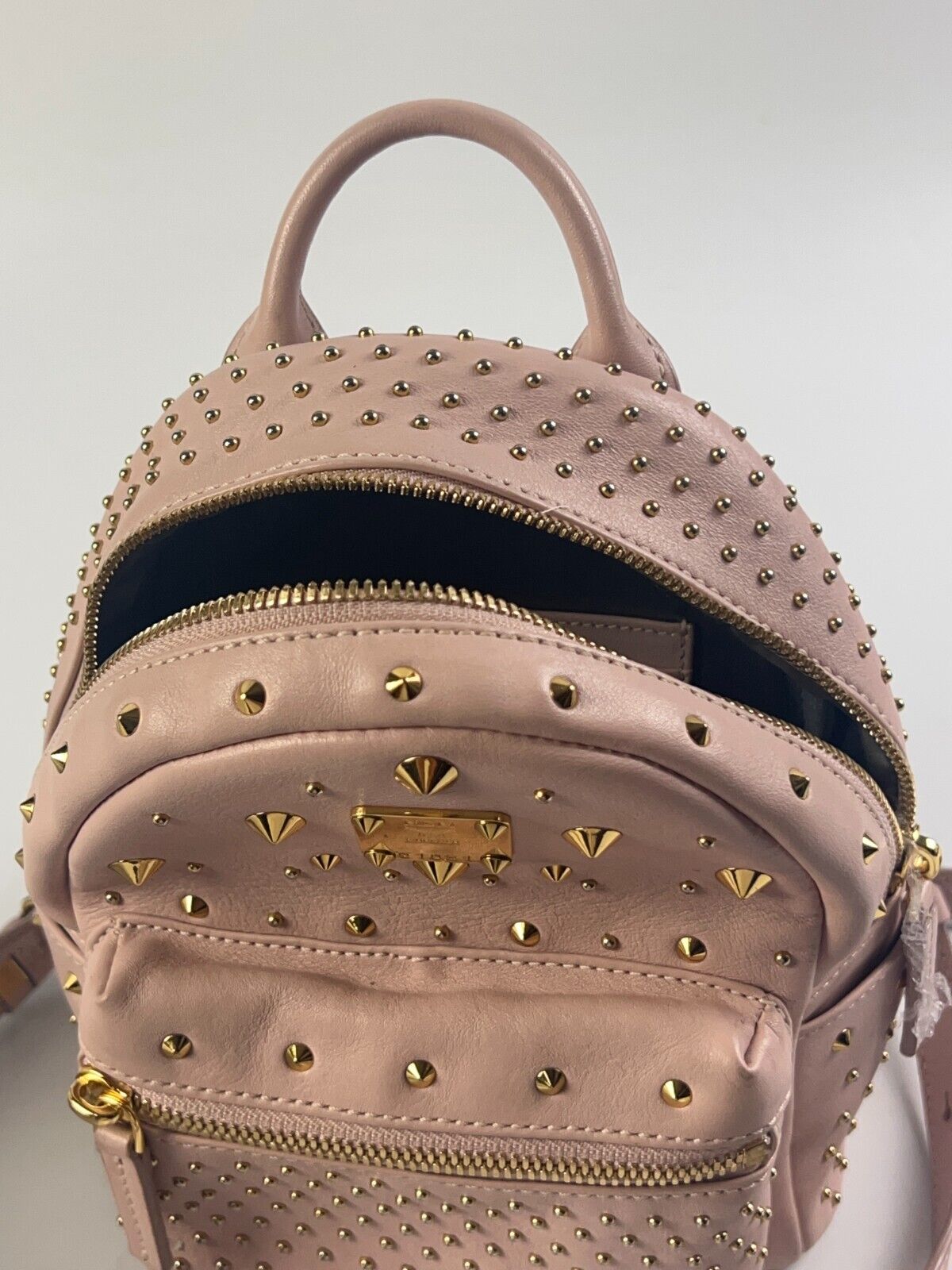 MCM Visetos Mini Backpack Studs Pink Nylon Leather Metal