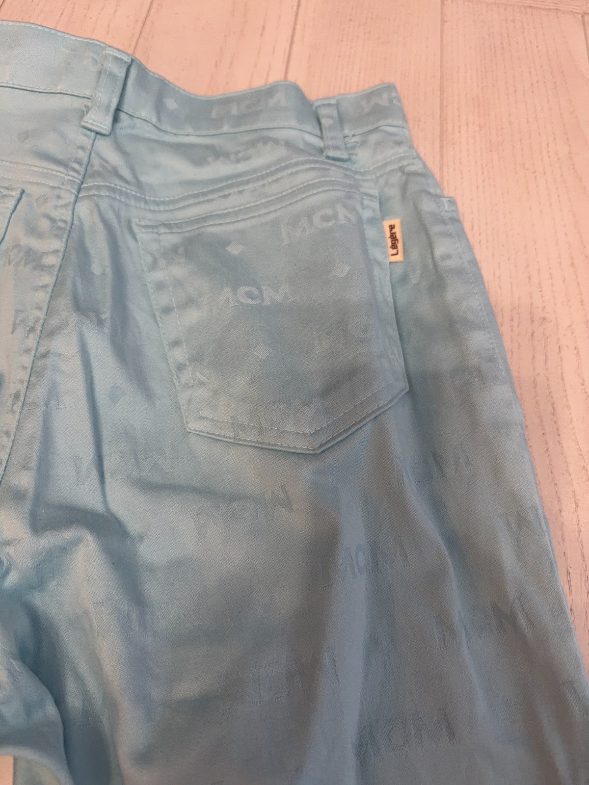 MCM Teal Diamond Logo Pants 27” Waist 31” Inseam  42" Length