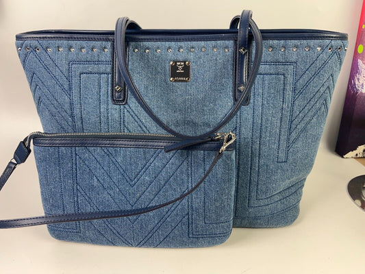 MCM Munchun Limited Edition Tote in Vintage Denim Blue with 2nd Bag