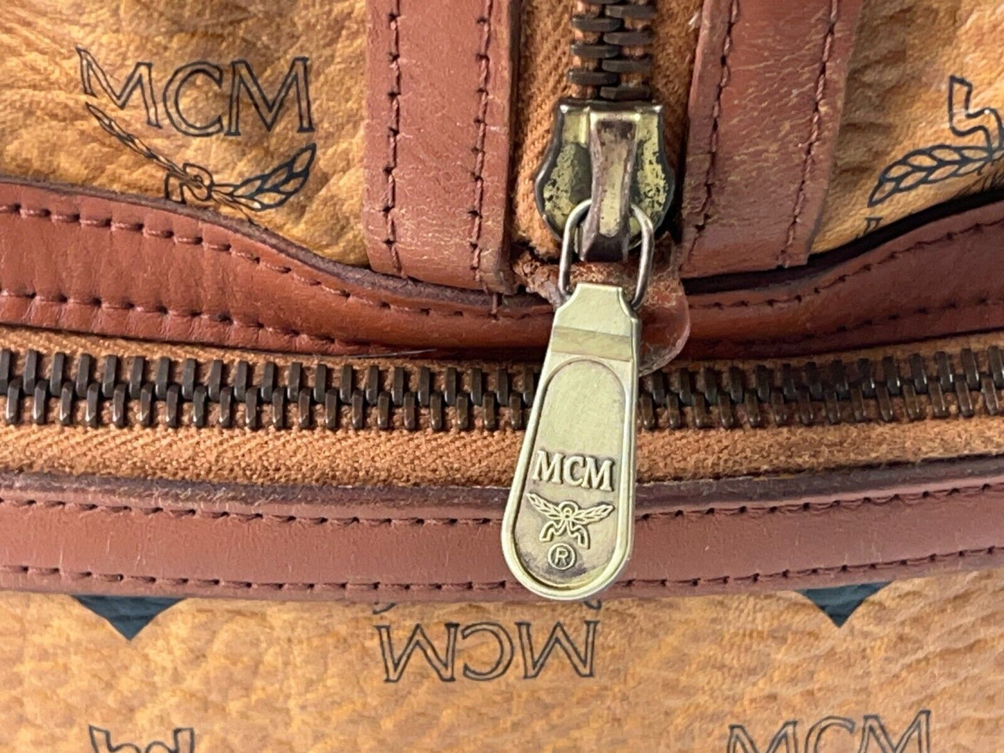 MCM Monogram Cognac Leather Munchen Duffle/Suitcase Bag RARE