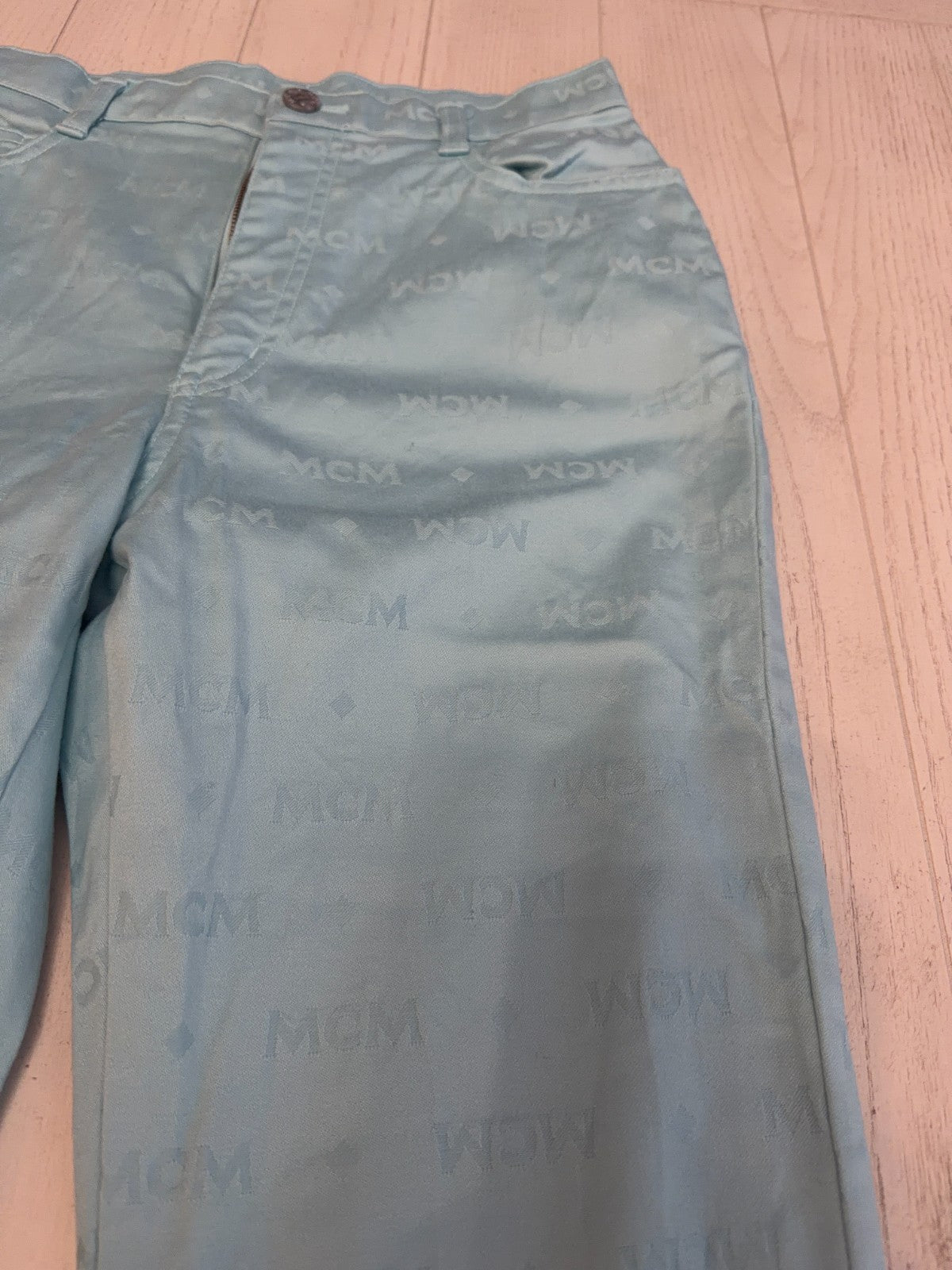 MCM Teal Diamond Logo Pants 27” Waist 31” Inseam  42" Length