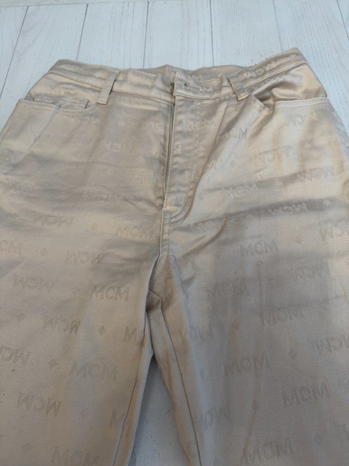 MCM Beige Diamond Logo Pants 28” Waist 28” Inseam  40" Length