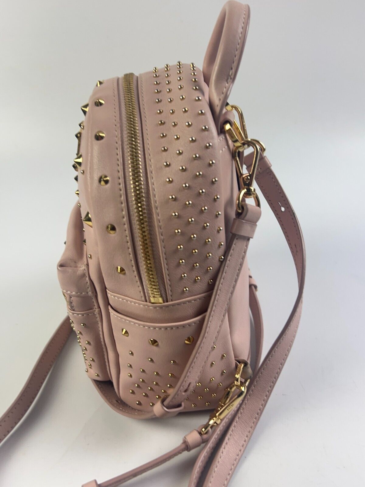 MCM Visetos Mini Backpack Studs Pink Nylon Leather Metal