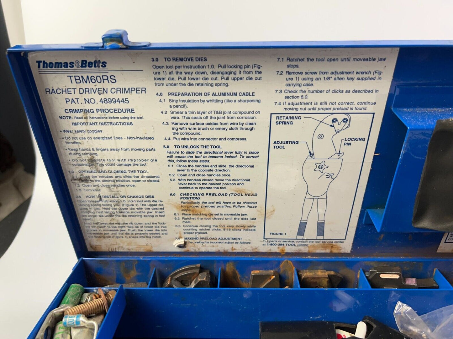 THOMAS BETTS TBM60RS RATCHET CRIMPING TOOL WITH DIES & CASE