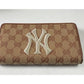 GUCCI × NY New York Yankees Gucci Shima Beige Long Wallet Round Zip