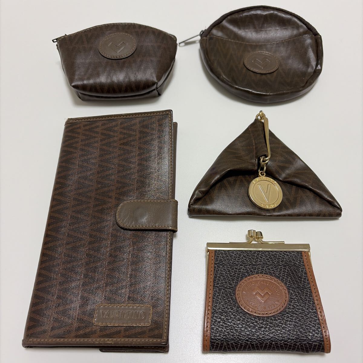 MARIO VALENTINO 5-Piece Set Long Wallet, Triangle Coin Case, Clasp Purse, 2 Mini Pouch