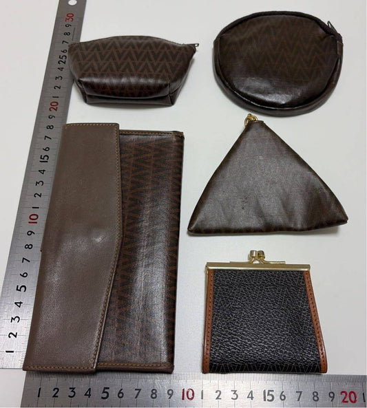 MARIO VALENTINO 5-Piece Set Long Wallet, Triangle Coin Case, Clasp Purse, 2 Mini Pouch