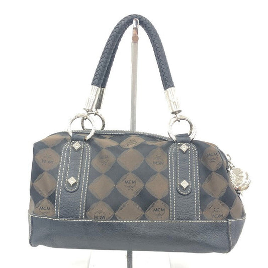 MCM Coated Canvas/ Leather Black/Brown Handbag Boston Bag Gold Hardware 11x6x7