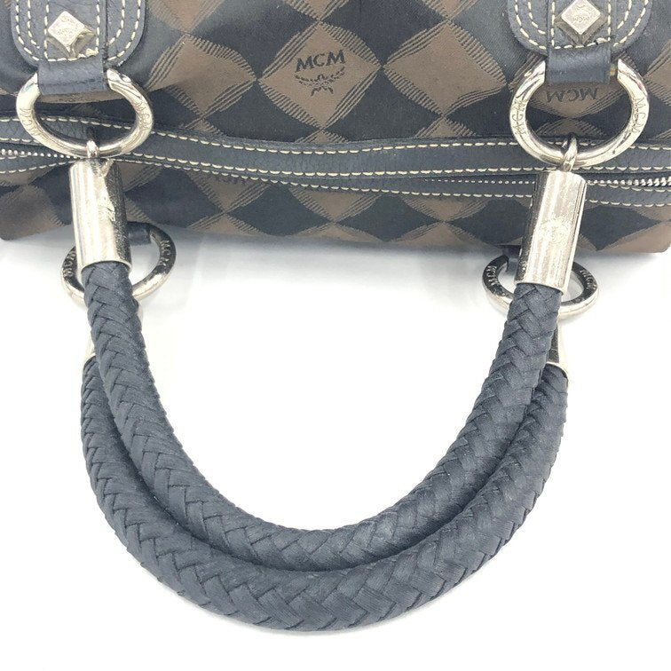 MCM Coated Canvas/ Leather Black/Brown Handbag Boston Bag Gold Hardware 11x6x7