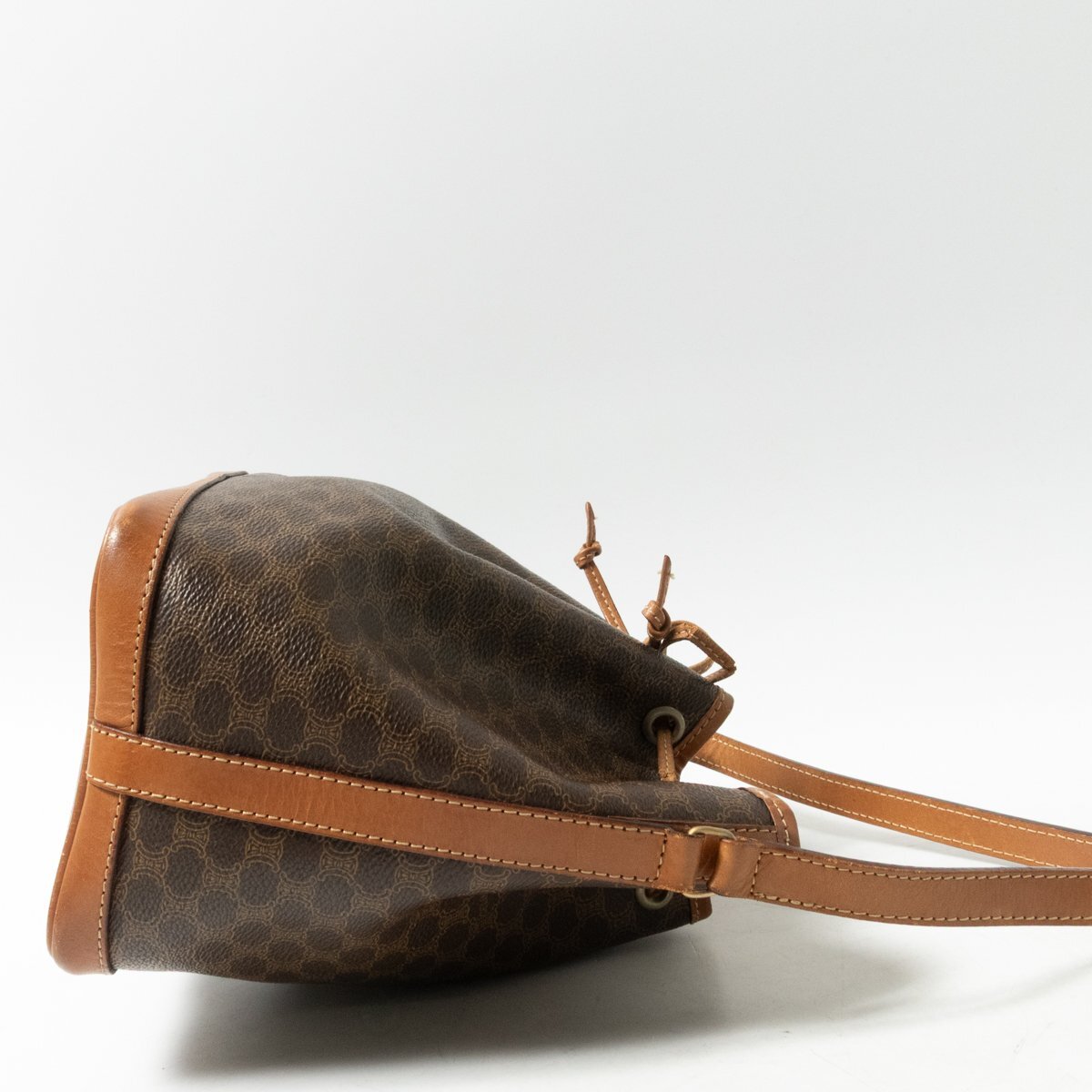 Celine Macadam Drawstring Shoulder Bag | PVC & Leather Crossbody | Dark Brown | Women's