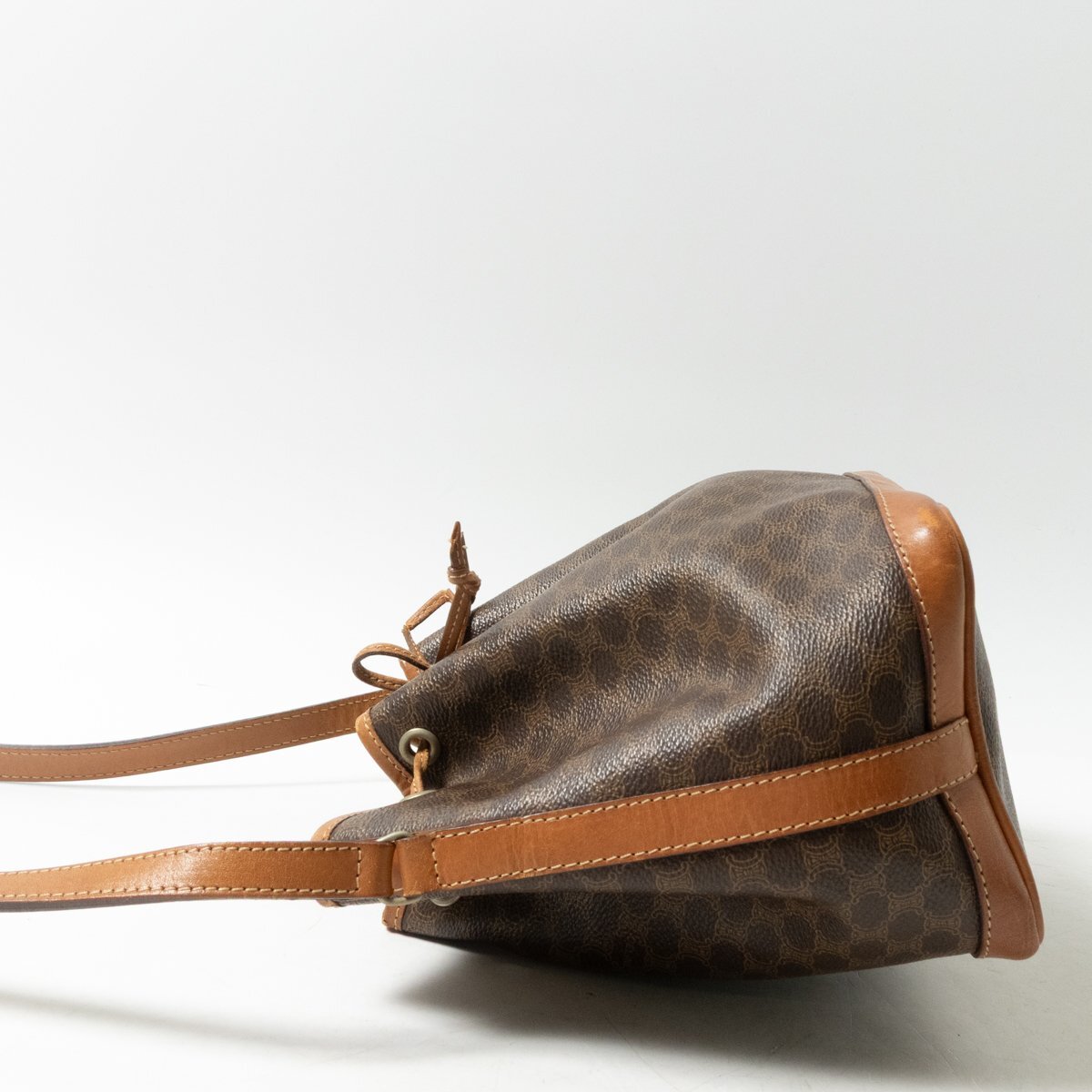 Celine Macadam Drawstring Shoulder Bag | PVC & Leather Crossbody | Dark Brown | Women's
