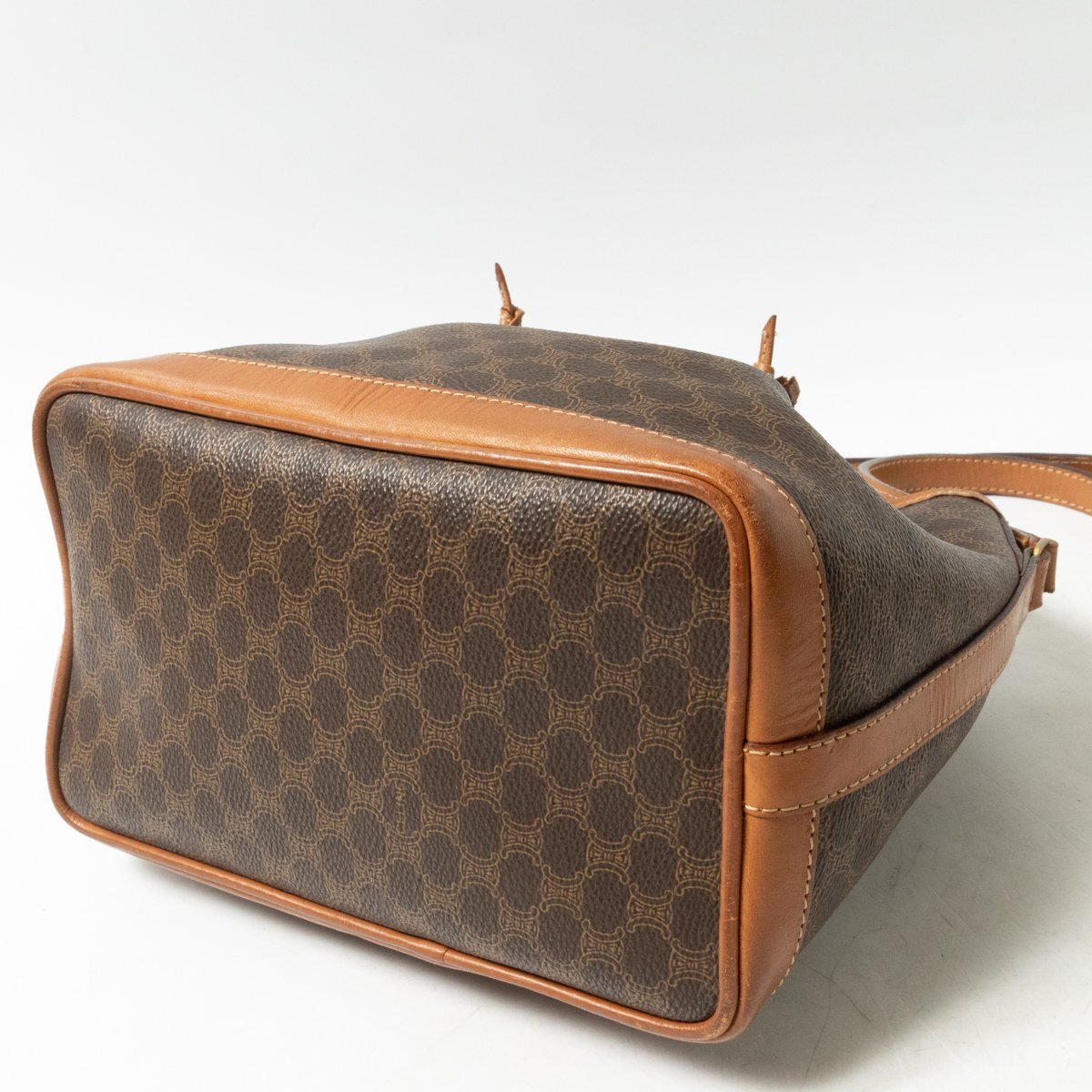 Celine Macadam Drawstring Shoulder Bag | PVC & Leather Crossbody | Dark Brown | Women's