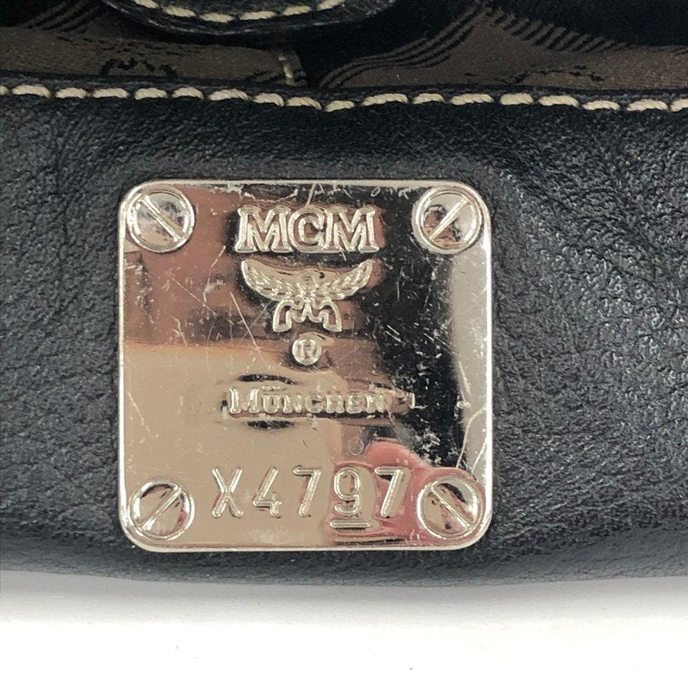 MCM Coated Canvas/ Leather Black/Brown Handbag Boston Bag Gold Hardware 11x6x7