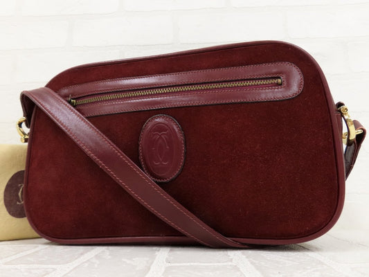 Cartier Must shoulder bag in suede and calf leather with gold hardware. Vintage. A14905