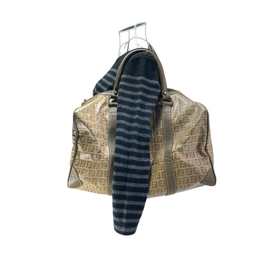 FENDI Boston Bag, Zucca Pattern, Coated Canvas and Leather, Brown, Travel Bag, Vintage, A4 Size