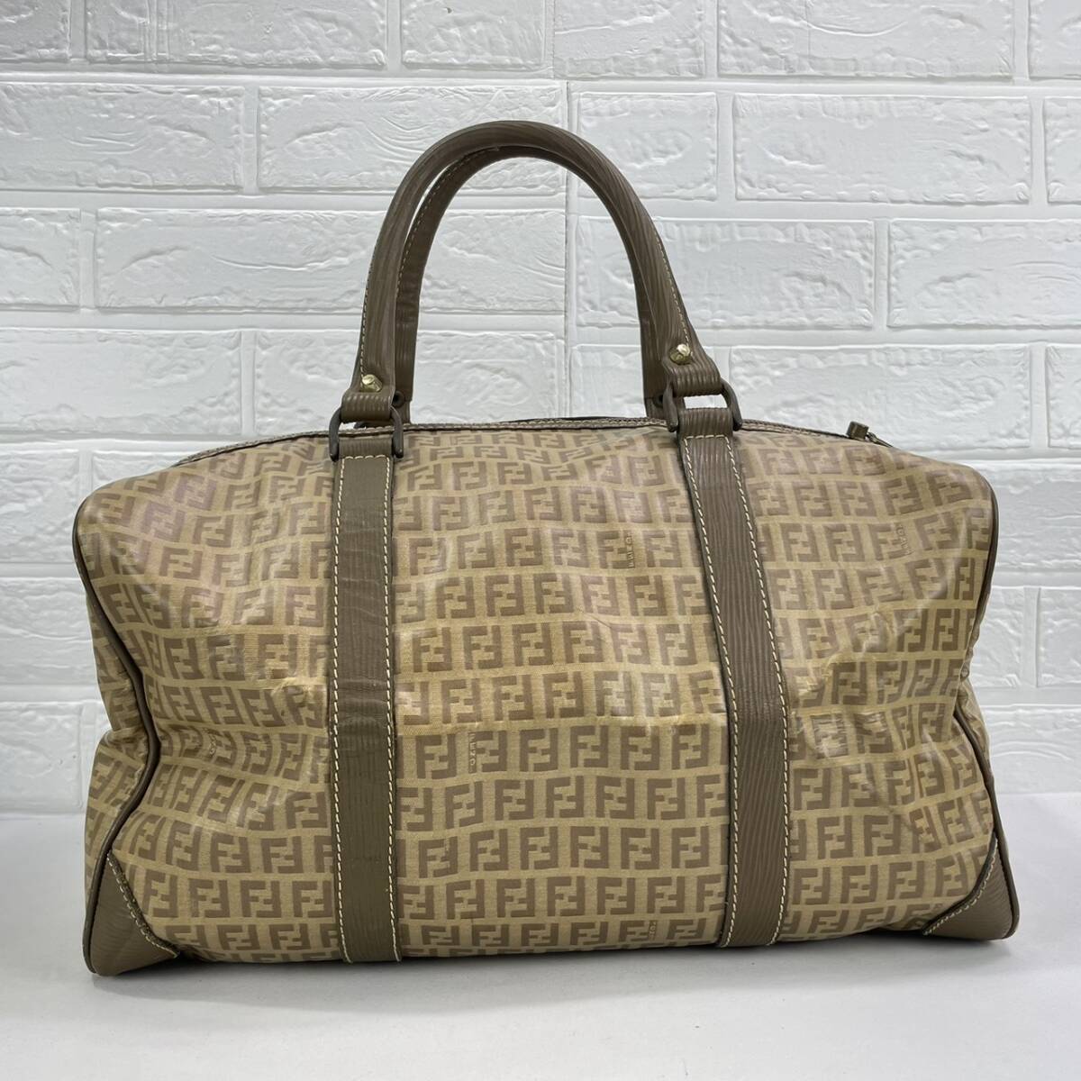 FENDI Boston Bag, Zucca Pattern, Coated Canvas and Leather, Brown, Travel Bag, Vintage, A4 Size