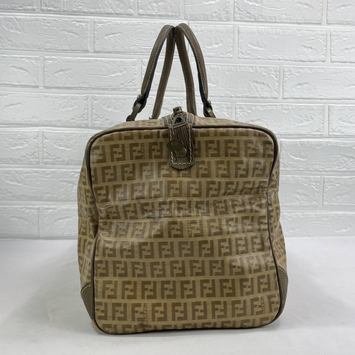 FENDI Boston Bag, Zucca Pattern, Coated Canvas and Leather, Brown, Travel Bag, Vintage, A4 Size