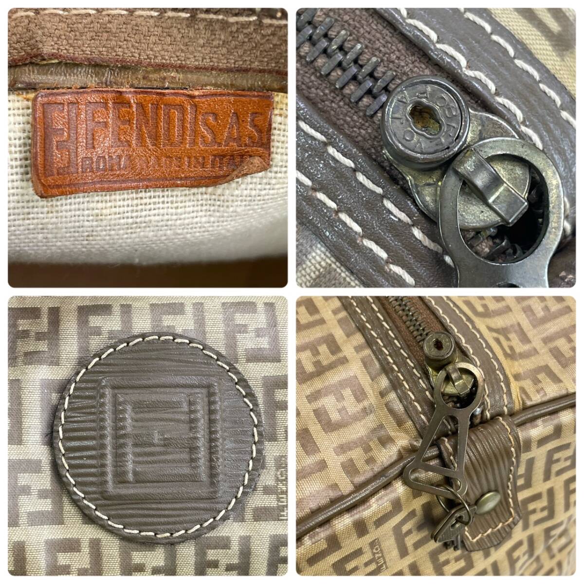 FENDI Boston Bag, Zucca Pattern, Coated Canvas and Leather, Brown, Travel Bag, Vintage, A4 Size